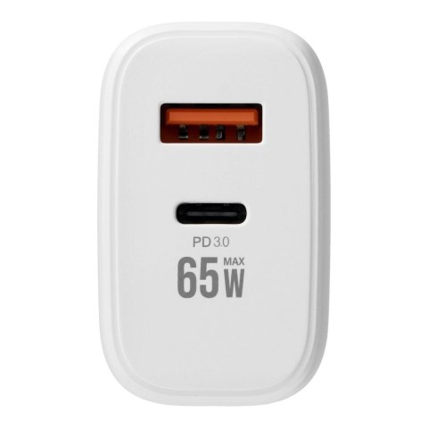 Ładowarka sieciowa do telefonu VEGER USB A + Typ C PD QC3.0 3,25A 65W + kabel USB C do USB C TR67 biała