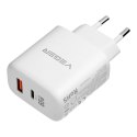 Ładowarka sieciowa do telefonu VEGER USB A + Typ C PD QC3.0 3,25A 65W + kabel USB C do USB C TR67 biała