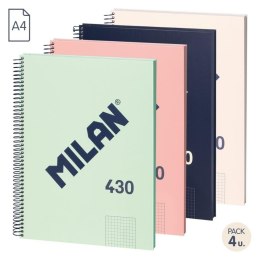 Zeszyt na spirali A4/80K kratka mix (4szt) MILAN
