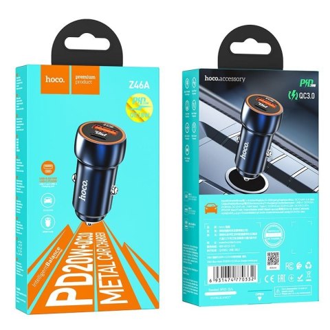 Ładowarka samochodowa Hoco USB A + USB C QC3.0 PD 20W Z46A niebieska
