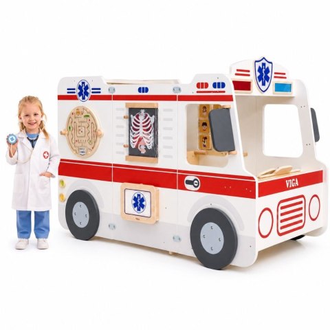 VIGA Duży Drewniany Ambulans Zestaw Karetka Małych Ratowników Akcesoria 25 el.
