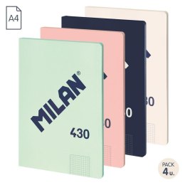 Zeszyt klejony A4/48K kratka mix (4szt) MILAN