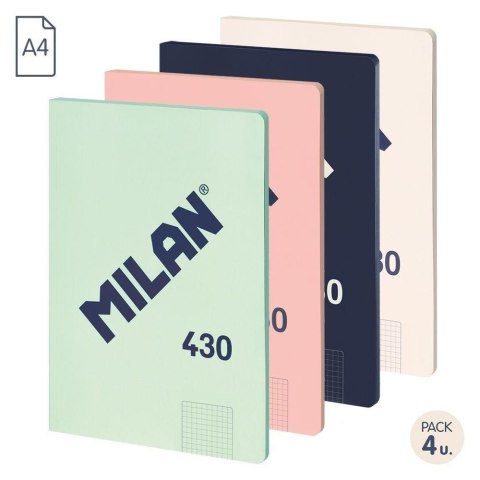 Zeszyt klejony A4/48K kratka mix (4szt) MILAN
