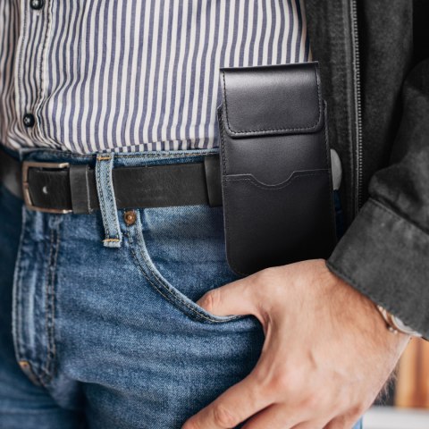 Etui wsuwane na telefon skórzane wsuwka z klapką do Samsung A12 / NOTE 9 / Xiaomi Redmi NOTE 10 PRO Royal rozmiar 2XL+wide czarn