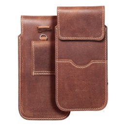 Etui wsuwane na telefon skórzane wsuwka z klapką do iPhone 11 / 12 / 13 / Samsung S7 EDGE Royal Crazy Horse rozmiar XL brązowe