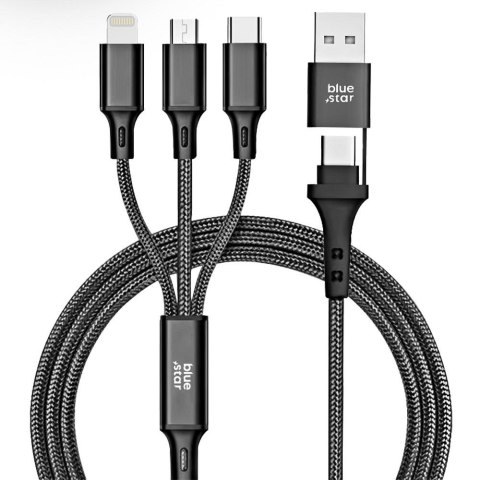 Kabel 4w1 USB C / USB A do Micro USB / Lightning / USB C Blue Star 2,4A 12W Cafule 1,2 m C172 czarny