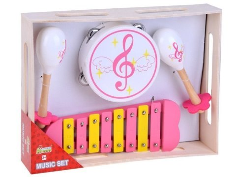 Cymbałki, tamburyno i marakasy - instrumenty muzyczne drewniane IN0085