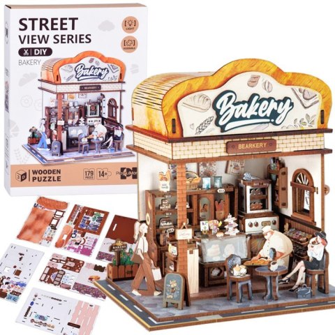 Drewniane PUZZLE 3D Seria budynek Piekarnia 179 ele oświetlenie ZA6013