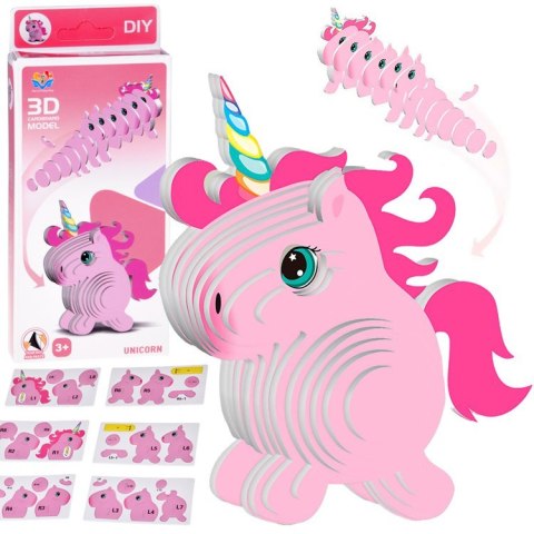 Puzzle 3D Kartonowy Model - Różowy Jednorożec DIY Zrób to sam ZA5809