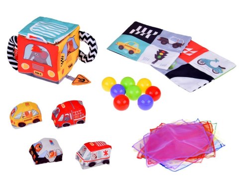 Zabawka sensoryczna MIĘKKA KOSTKA Montessori Pojazdy zwierzątka ZA5587