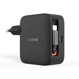 Ładowarka sieciowa X-ONE ChargeGo GaN 65W ze zwijanym kablem USB C i portem typ C - czarna