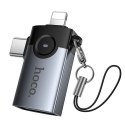 Adapter OTG 2w1 Lightning / USB C do USB A Hoco UA46D Victory szary