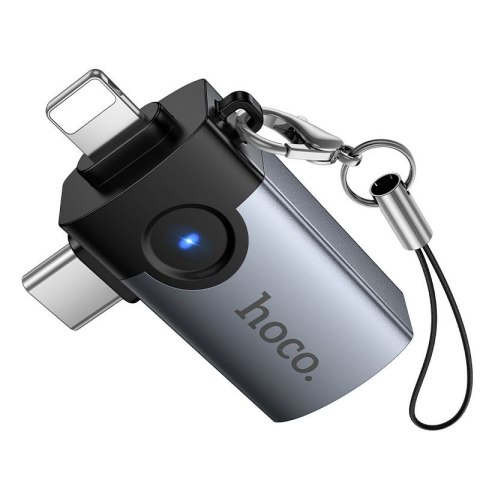 Adapter OTG 2w1 Lightning / USB C do USB A Hoco UA46D Victory szary
