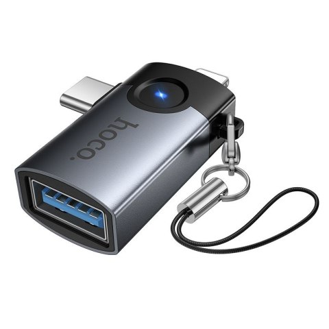 Adapter OTG 2w1 Lightning / USB C do USB A Hoco UA46D Victory szary