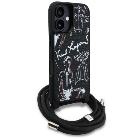 KARL LAGERFELD futerał do IPHONE 16 KLHCP16SPGGRMPCK kompatybilny z MagSafe (CRSSBY Grained PU W/ Pattern & Logo) czarny