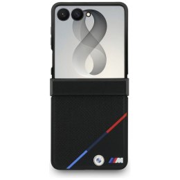 BMW futerał do SAMSUNG GALAXY Z FLIP 8 kompatybilny z MagSafe (Leather Perforated Tricolor Stripe Metal Logos) czarny