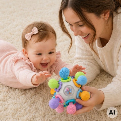 WOOPIE BABY Zabawka Sensoryczna Gryzak Piłka 3w1 Piłka 6m+