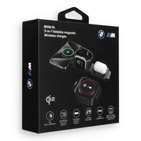 Ładowarka indukcyjna 3w1 BMW M Qi2 15W Print Logo czerwona