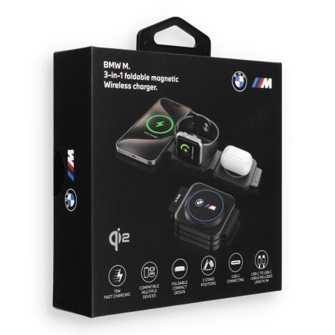 Ładowarka indukcyjna 3w1 BMW M Qi2 15W Print Logo niebieska