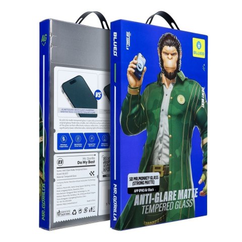 Szkło Hartowane 5D do iPhone 18 PRO Mr. Monkey Glass czarne (Anti-Glare Strong Matte)