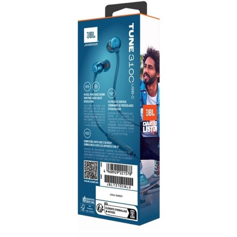 Słuchawki przewodowe douszne USB C JBL Tune 310C niebieskie