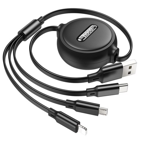 Kabel 3w1 USB A do Lightning / Micro USB / USB C Hoco 2A 1 m X75 czarny
