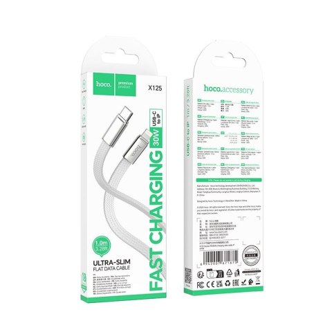 Kabel USB C do Lightning Hoco PD 30W 1 m płaski X125 biały