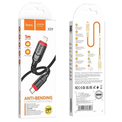 Kabel USB C do Lightning Hoco PD 3A 20W 1 m X59 czarny