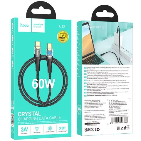 Kabel USB C do USB C Hoco 3A 60W 1,2 m U121 czarny