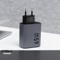Ładowarka sieciowa do telefonu Forcell F-Energy GaN 2 x USB C + USB A QC4.0 PD 4A 65W VT-42B szara