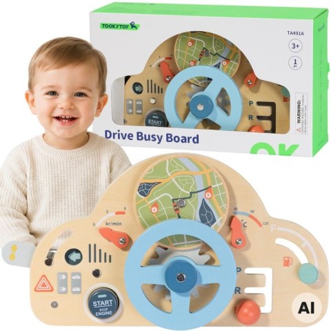 TOOKY TOY Drewniana Tablica Manipulacyjna Kierownica Edukacyjna Montessori 3+