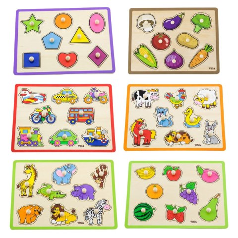 VIGA Drewniane Puzzle z Uchwytami i Półką 7 el.