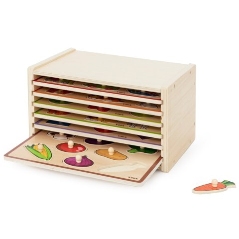 VIGA Drewniane Puzzle z Uchwytami i Półką 7 el.