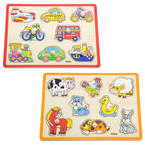 VIGA Drewniane Puzzle z Uchwytami i Półką 7 el.