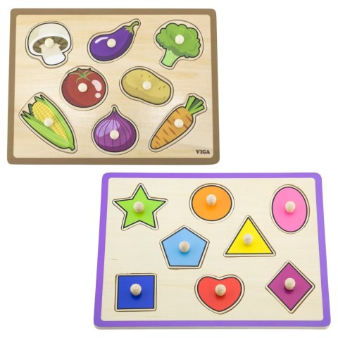VIGA Drewniane Puzzle z Uchwytami i Półką 7 el.