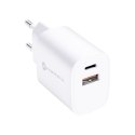 Ładowarka sieciowa do telefonu Forcell F-Energy USB C + USB A QC4.0 PD 3A 30W TFK-TC-30WPD biała