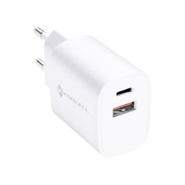 Ładowarka sieciowa do telefonu Forcell F-Energy USB C + USB A QC4.0 PD 3A 30W TFK-TC-30WPD biała