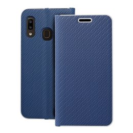 Etui z klapką na Samsung A20e Luna Book Carbon niebieskie