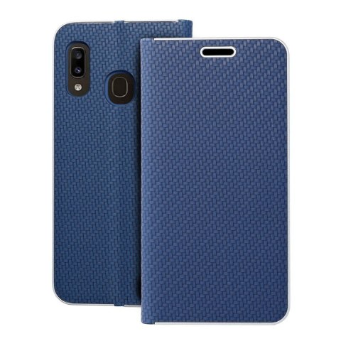 Etui z klapką na Samsung A20e Luna Book Carbon niebieskie