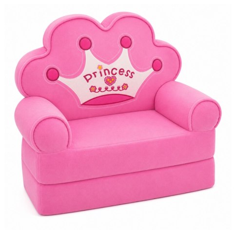Rozkładany Fotel Sofa Leżanka z Koroną 2W1 Dla Dzieci Miękki Różowy