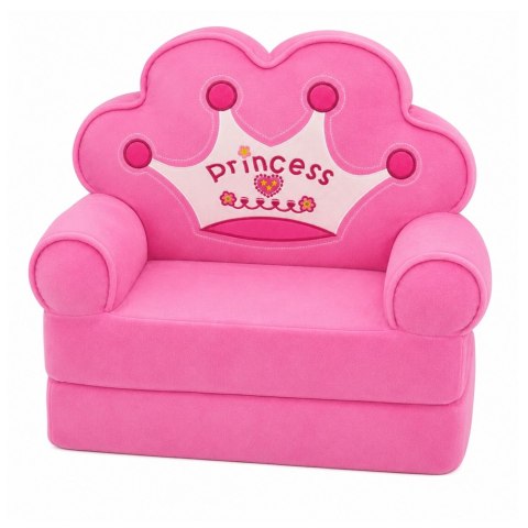 Rozkładany Fotel Sofa Leżanka z Koroną 2W1 Dla Dzieci Miękki Różowy