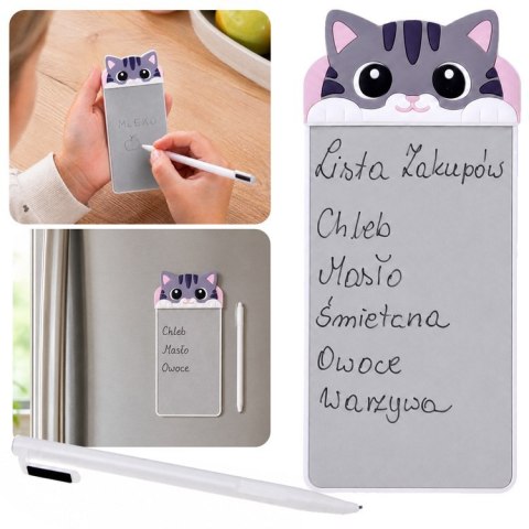 Magnetyczny Notes na Lodówkę Kotek Tabliczka do Pisania Rysik ZA6461