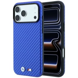 BMW futerał do IPHONE 18 Pro Max/17 Pro Max kompatybilny z MagSafe (Carbon Metal Logo) niebieski