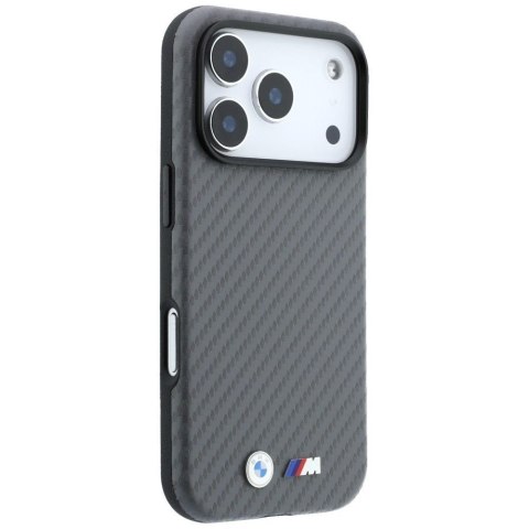 BMW futerał do IPHONE 18 Pro Max/17 Pro Max kompatybilny z MagSafe (Carbon Metal Logo) szary