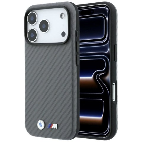 BMW futerał do IPHONE 18 Pro/17 Pro kompatybilny z MagSafe (Carbon Metal Logo) szary