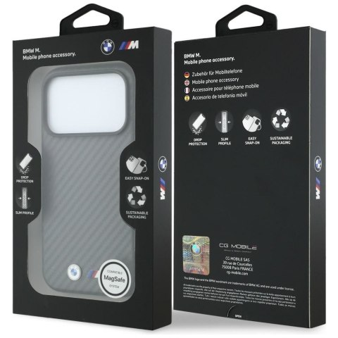 BMW futerał do IPHONE 18 Pro/17 Pro kompatybilny z MagSafe (Carbon Metal Logo) szary
