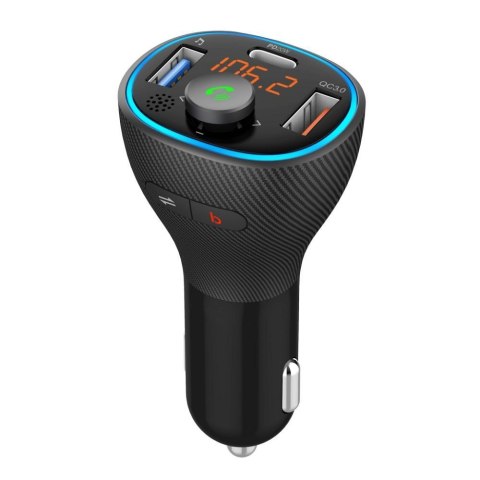 ART transmiter FM bluetooth 5.0 + USB A QC3.0 + Typ C (total 30W) FM-73 czarny