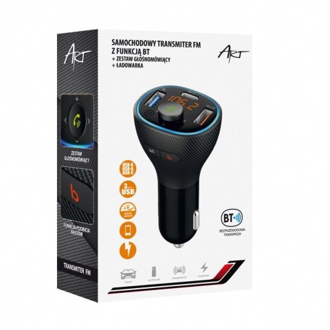 ART transmiter FM bluetooth 5.0 + USB A QC3.0 + Typ C (total 30W) FM-73 czarny