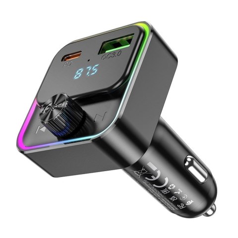 Ładowarka samochodowa Hoco USB A + USB C QC3.0 PD 30W z transmiterem E81 czarny