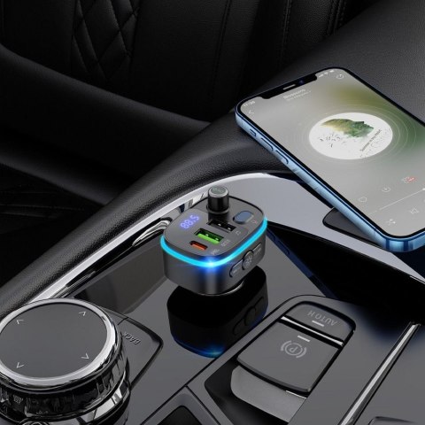 Transmiter samochodowy bluetooth Hoco 2 x USB A + USB C QC3.0 PD 20W E62 czarny